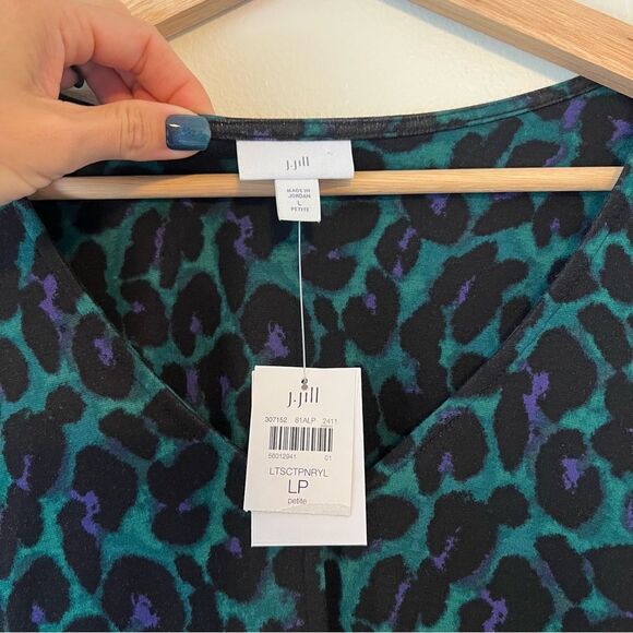 J. Jill Lightweight Ponte Knit Midi Dress NEW Size LP Green Leopard Animal Print - Picture 9 of 11